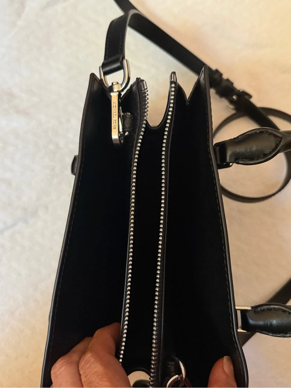 MICHAEL KORS Small Black Saffiano Leather Satchel with Crossbody Strap